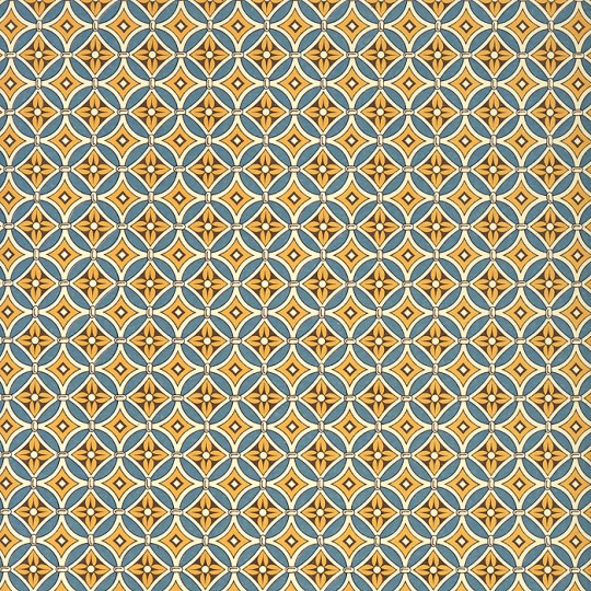 Teal and Mustard Yellow Floral Tile Print Italian Paper ~ Carta Varese Italy